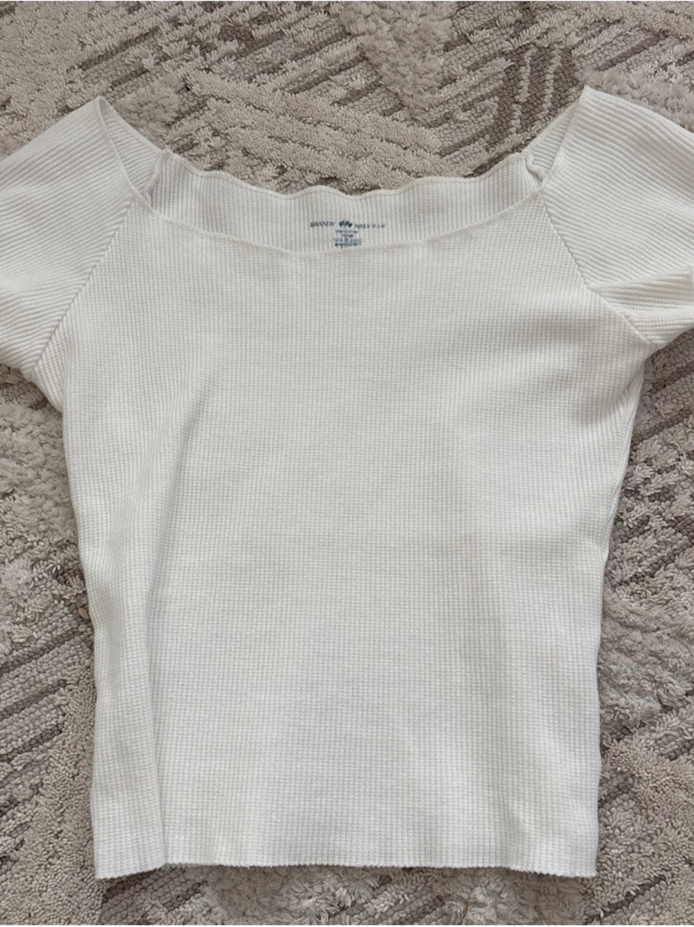 Brandy Melville White Ribbed off the shoulder Short-Sleeve Knit Top
